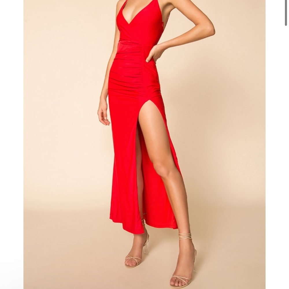 Long red dress with slit